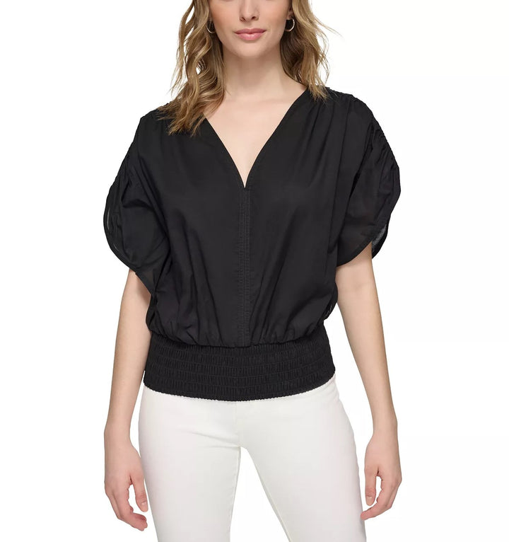 Calvin Klein V-Neck Smocked-Waist Top