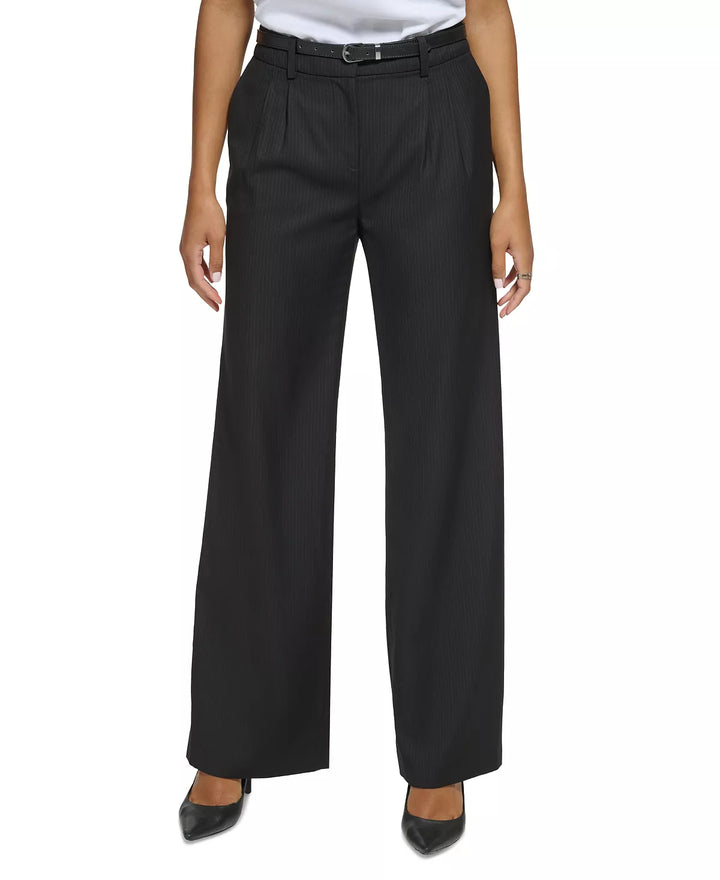 Calvin Klein Pinstripe Wide-Leg Belted Pants