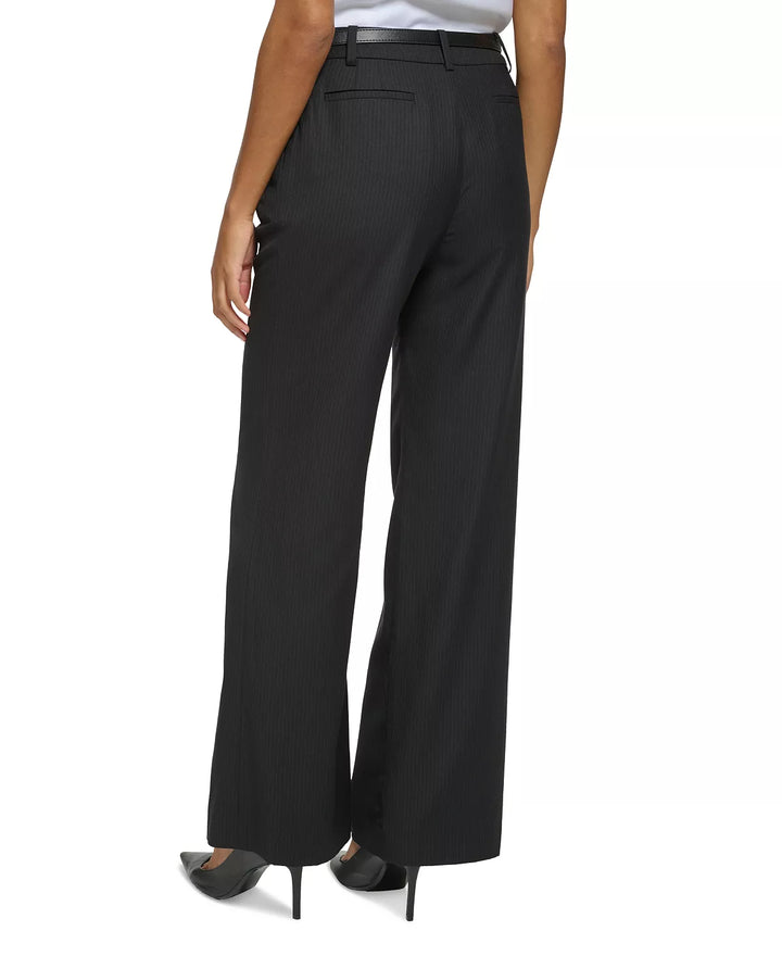 Calvin Klein Pinstripe Wide-Leg Belted Pants