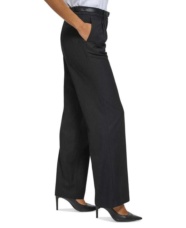 Calvin Klein Pinstripe Wide-Leg Belted Pants