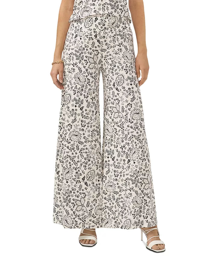 Vince Camuto Printed Wide-Waistband Flare-Leg Pants