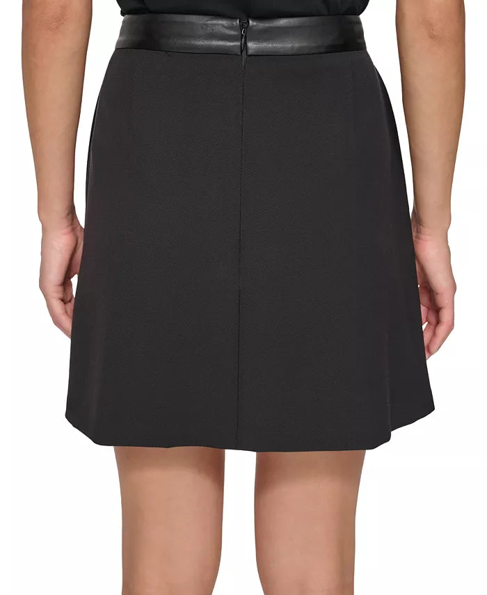 DKNY Pleated Faux-Leather-Trim Mini Skirt