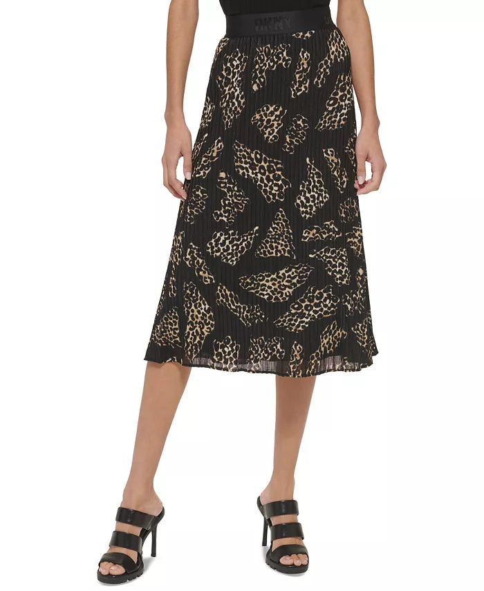 DKNY Animal-Print Pleated Midi Skirt