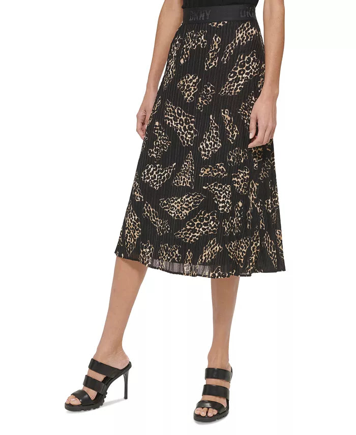 DKNY Animal-Print Pleated Midi Skirt