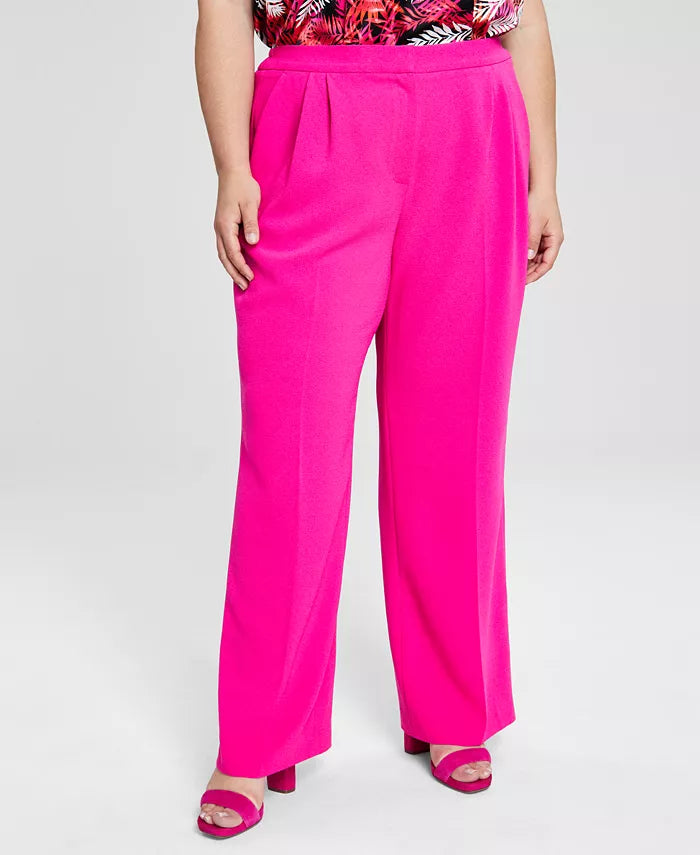 Bar III Plus Size Textured Crepe Wide-Leg Pants