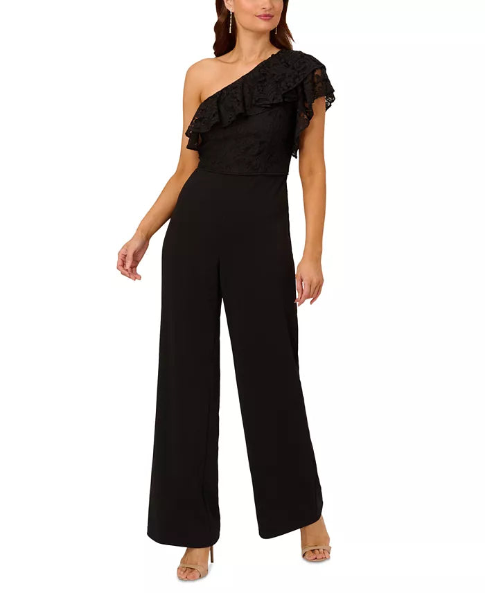 Adrianna Papell Women's One-Shoulder Lace-Bodice Jumpsuit