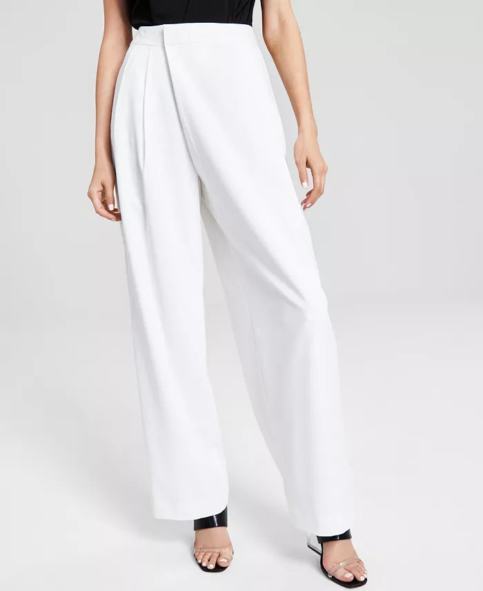 DKNY Straight-Leg Pleated High Rise Asymmetrical Pants