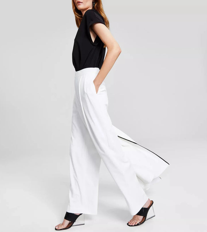 DKNY Straight-Leg Pleated High Rise Asymmetrical Pants