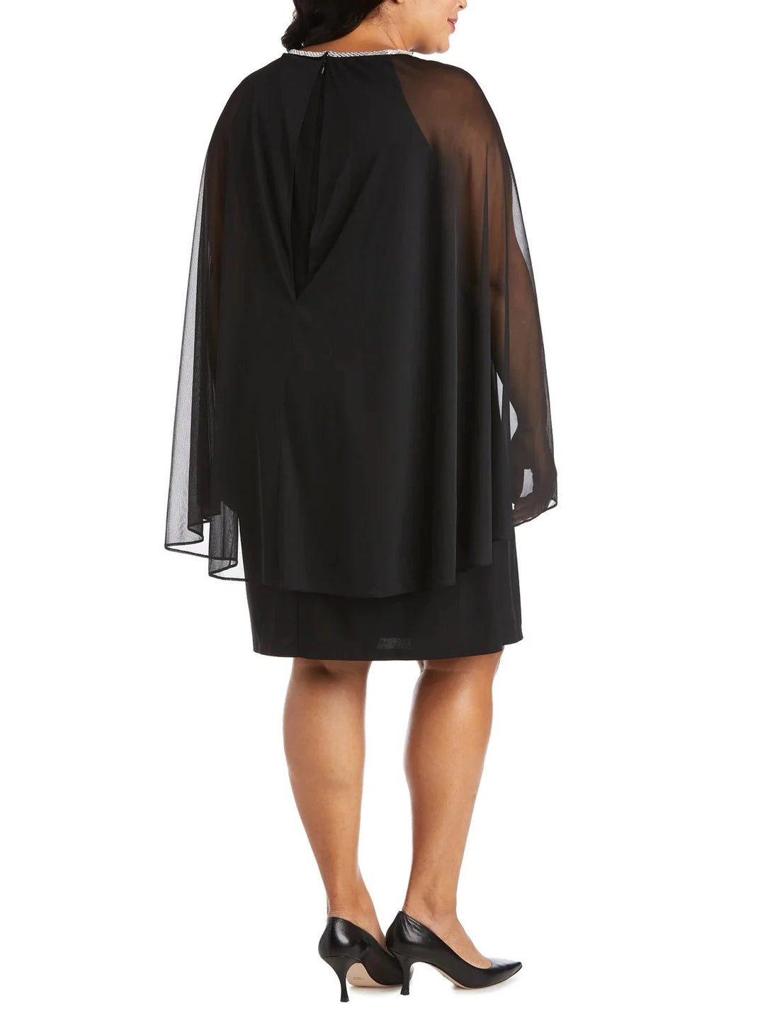 Chiffon Rhinestone Neckline Sheer Capelet Dress