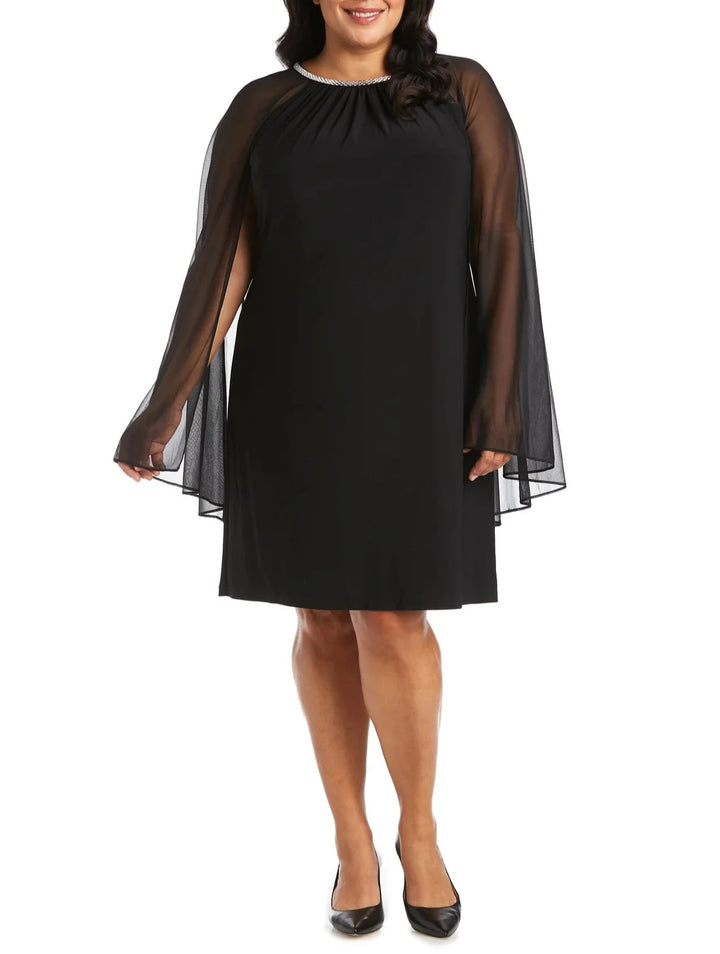 Chiffon Rhinestone Neckline Sheer Capelet Dress