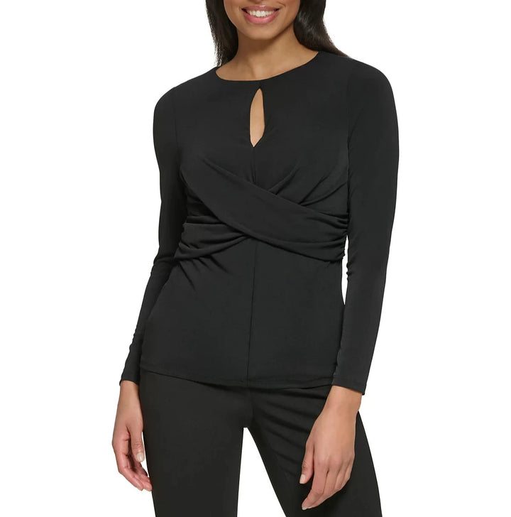 DKNY Long-Sleeve Keyhole Twist-Front Top