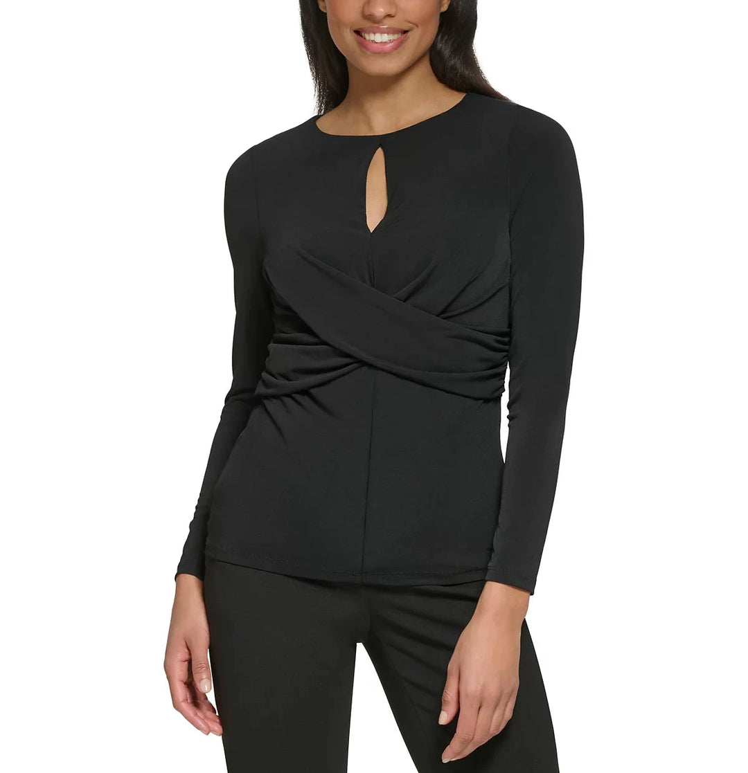 DKNY Long-Sleeve Keyhole Twist-Front Top