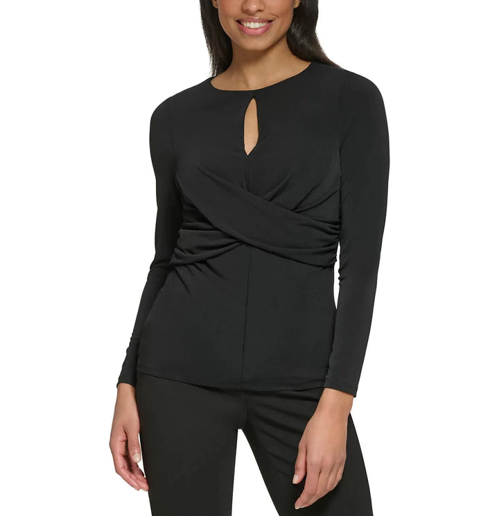 DKNY Long-Sleeve Keyhole Twist-Front Top