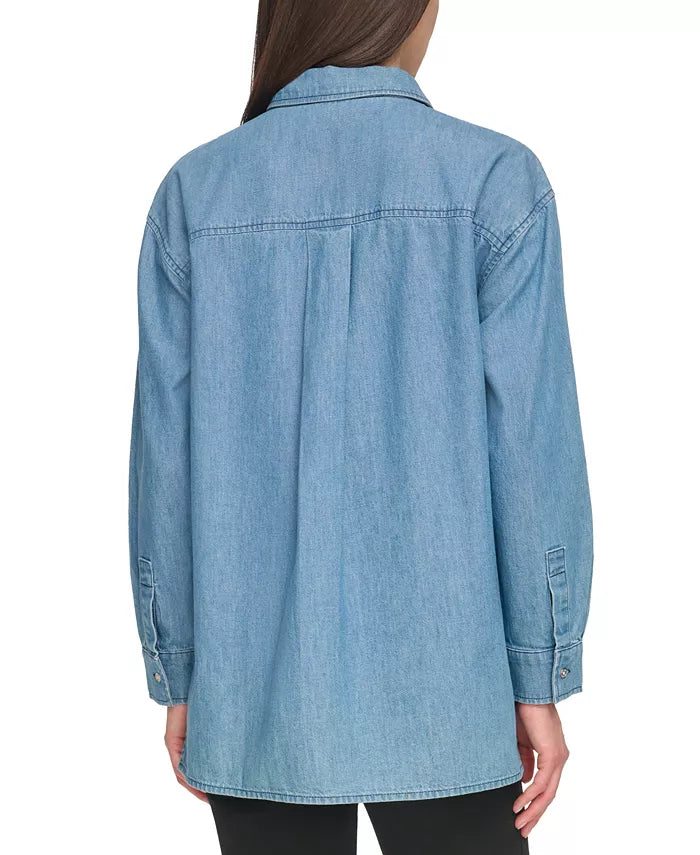 DKNY Jeans Faux-Leather-Pocket Chambray Shirt