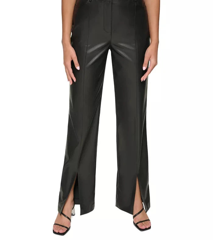 Calvin Klein Faux Leather Split-Hem Pants