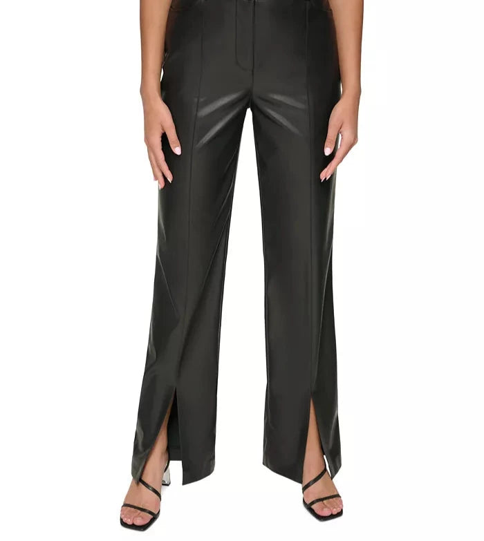 Calvin Klein Faux Leather Split-Hem Pants