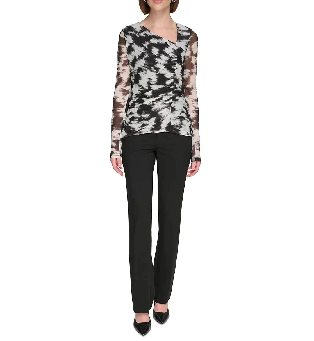 Calvin Klein Printed Twist-Front Asymmetrical Mesh Top