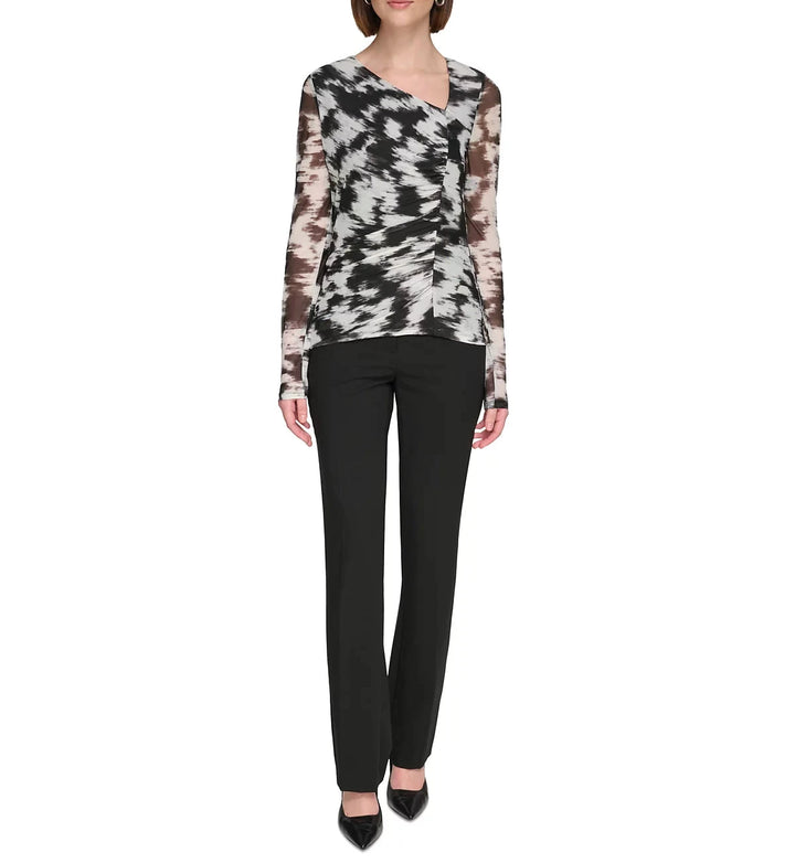 Calvin Klein Printed Twist-Front Asymmetrical Mesh Top