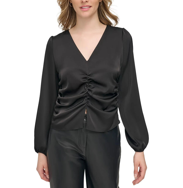 Calvin Klein Ruched-Front Puff-Sleeve Blouse