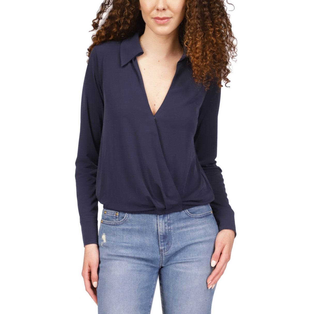 MICHAEL MICHAEL KORS Solid Collared Faux-Wrap Top