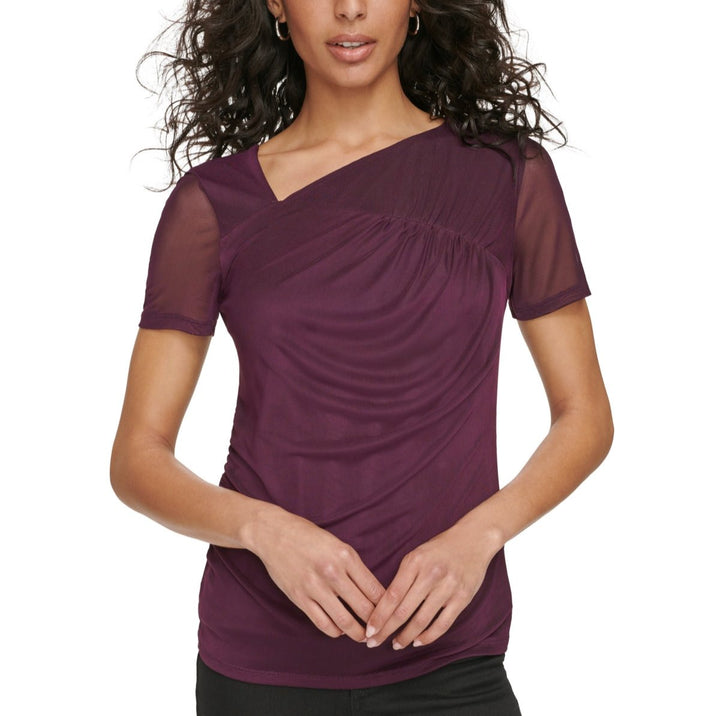 Calvin Klein Asymmetrical-Neck Ruched-Front Top