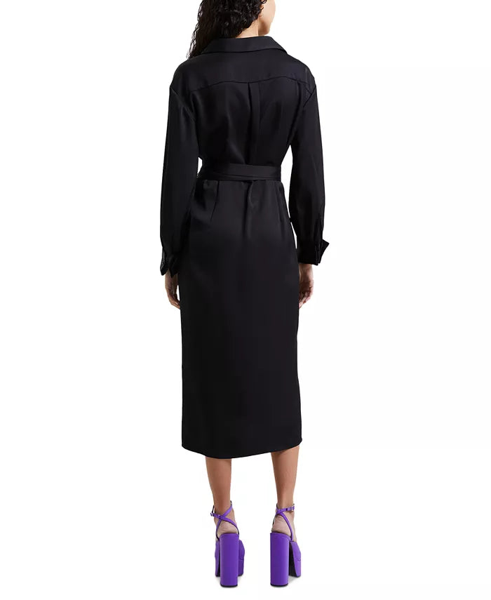 FRENCH CONNECTION Harlow Satin Faux Wrap Midi Shirt Dress