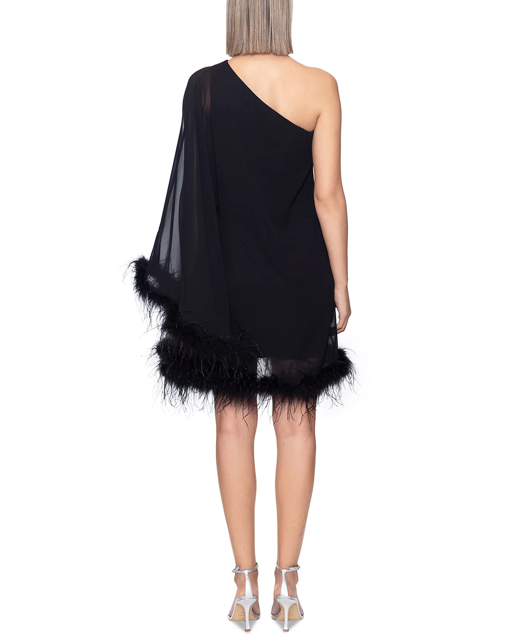 Betsy & Adam Women's One-Shoulder Feather-Trim Shift Dress