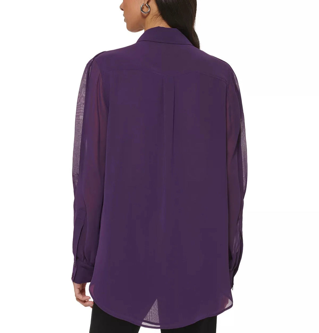 DKNY Georgette Flap-Pocket Tunic Shirt