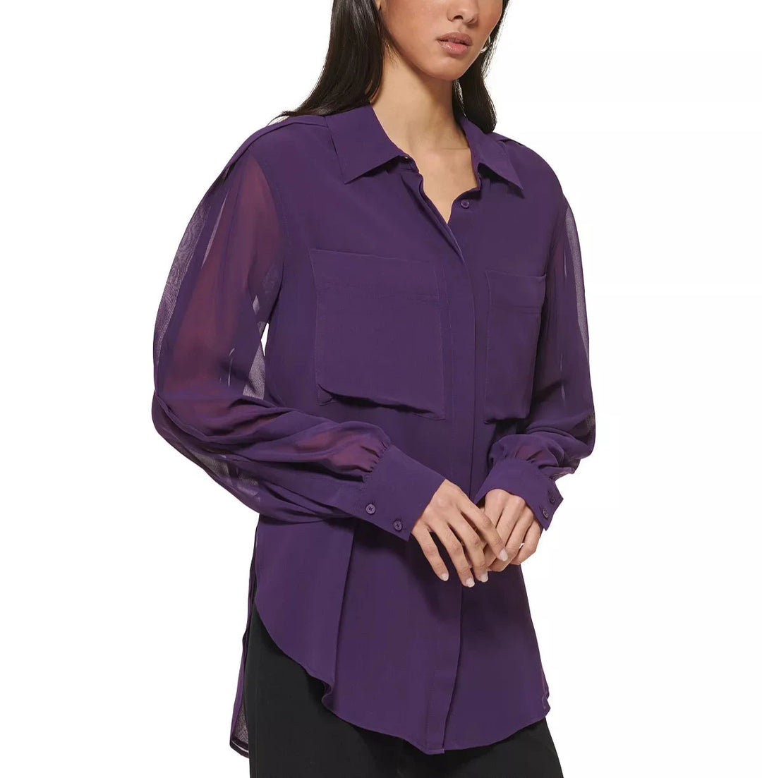 DKNY Georgette Flap-Pocket Tunic Shirt