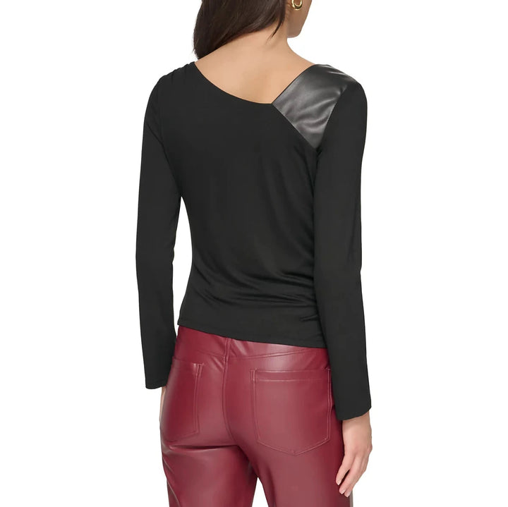 DKNY Mixed-Media Asymmetrical-Neck Top