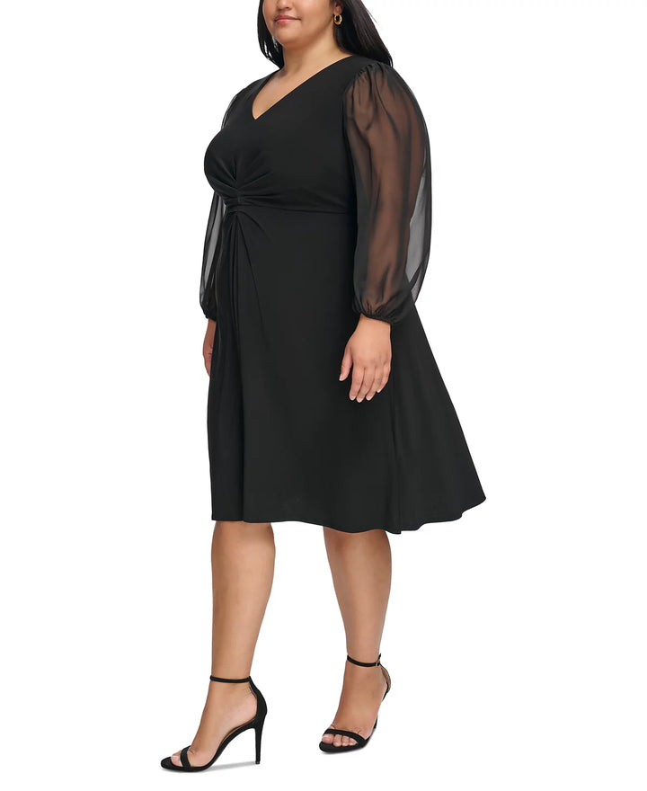 Jessica Howard Plus Size Gathered Blouson-Sleeve Midi Dress