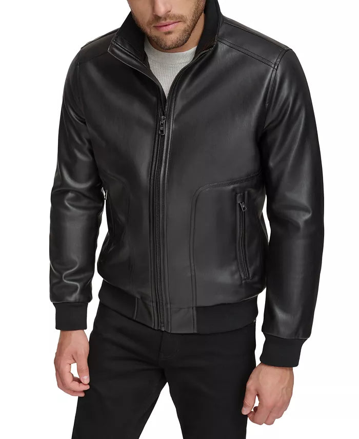 Calvin Klein MEN's Faux-Leather Bomber Jacket