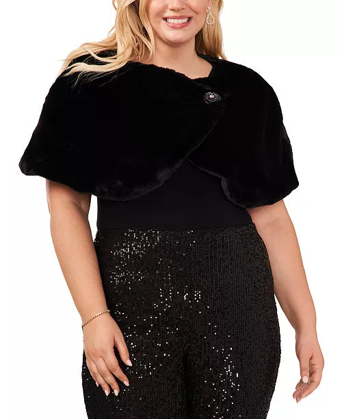 MSK Plus Size Button-Front Faux-Fur Cape