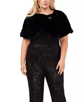 MSK Plus Size Button-Front Faux-Fur Cape