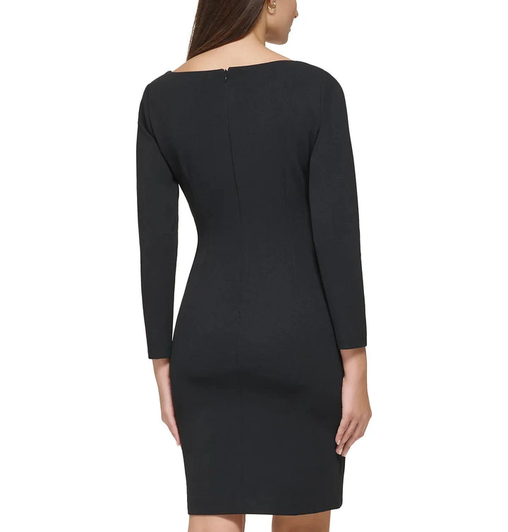 DKNY Side-Ruched Logo-Buckle Faux-Wrap Dress