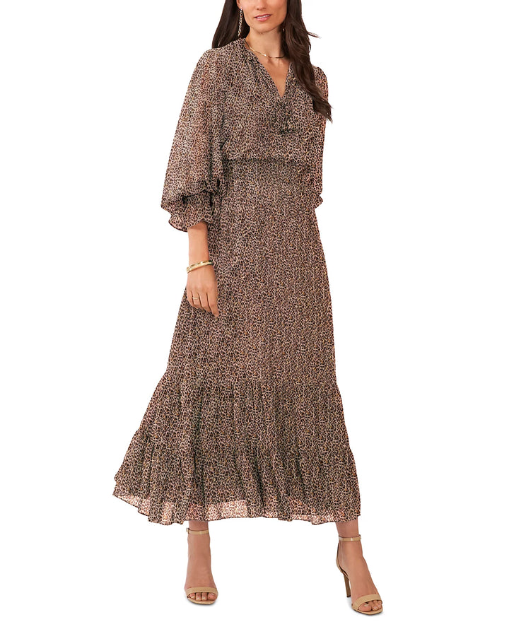 Vince Camuto Long-Sleeve Smocked Waist Maxi Dress