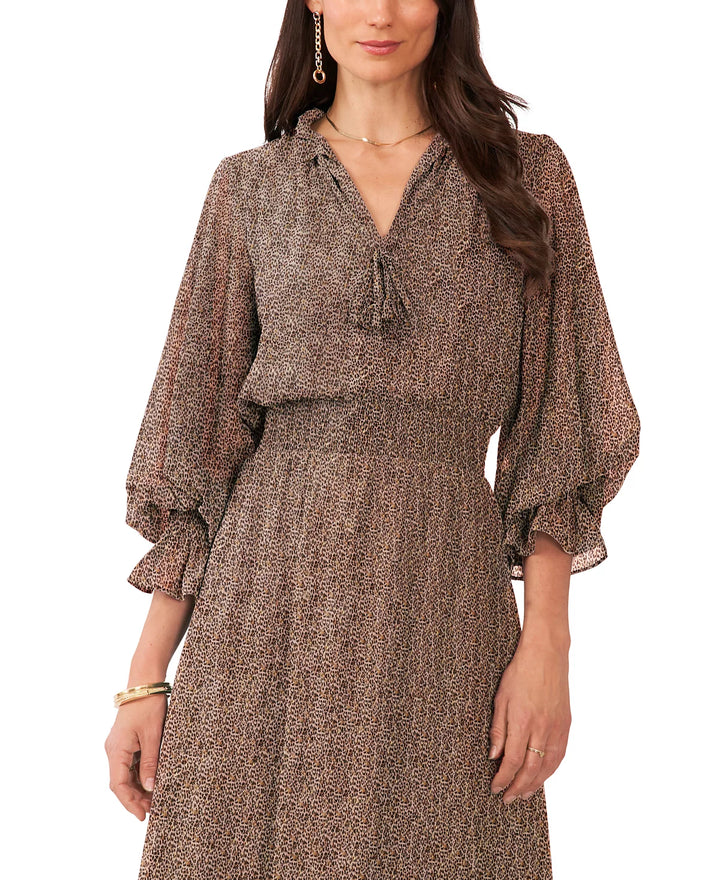 Vince Camuto Long-Sleeve Smocked Waist Maxi Dress