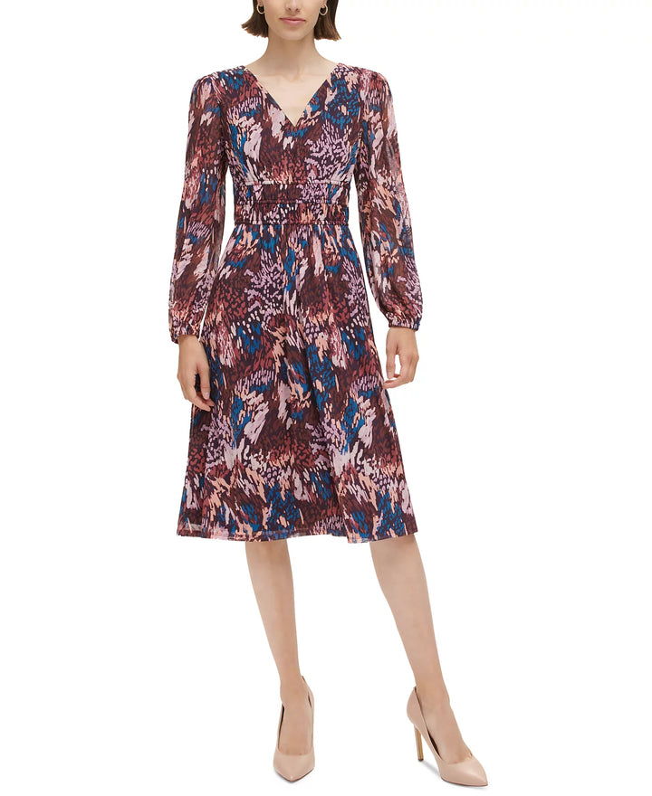 Jessica Howard Long-Sleeve Ruched-Waist Midi Dress