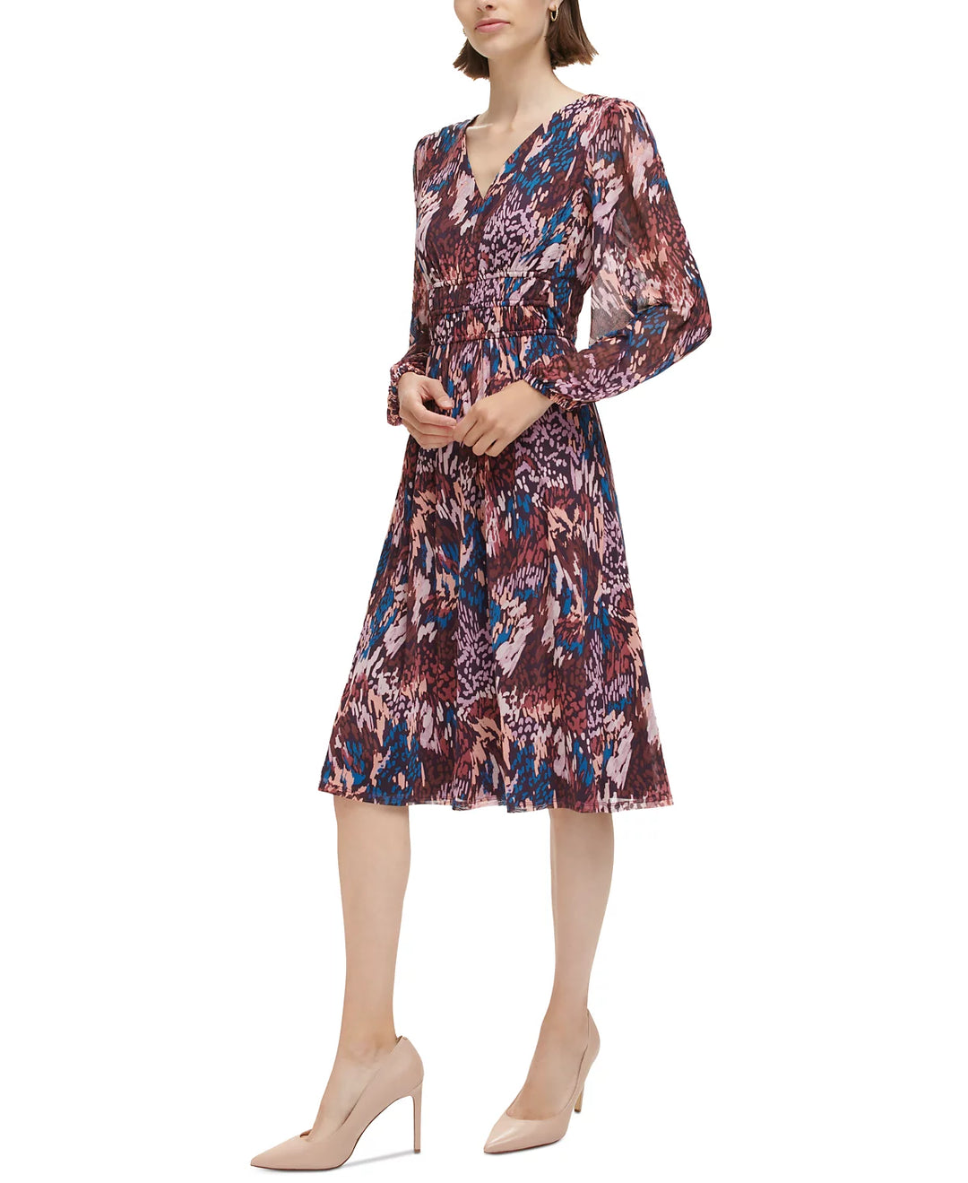 Jessica Howard Long-Sleeve Ruched-Waist Midi Dress