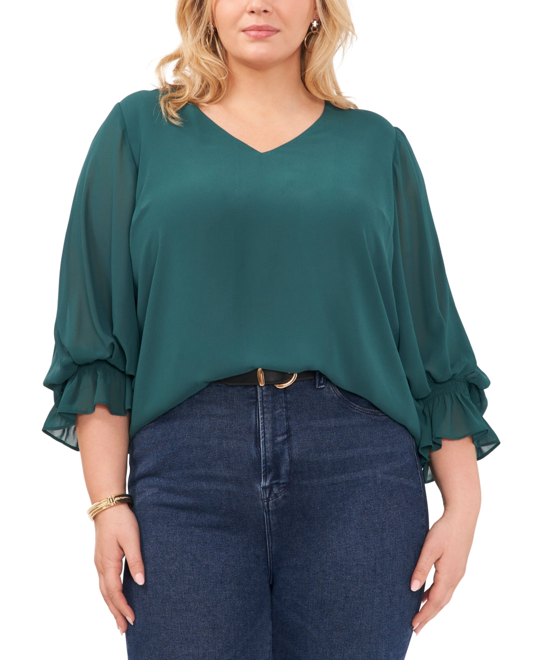 Vince Camuto Plus Size Blouson-Sleeve V-Neck Blouse