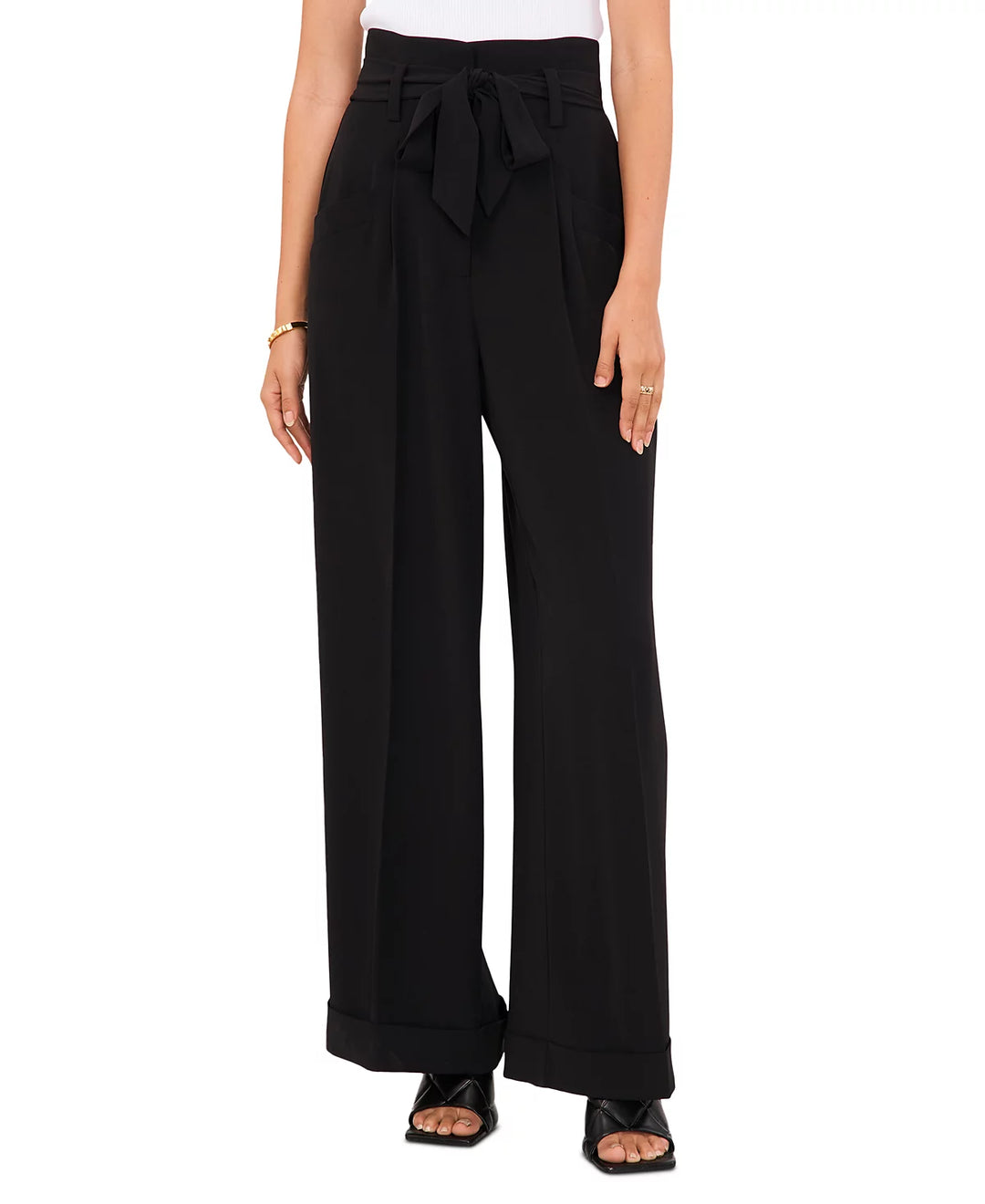 Vince Camuto Solid-Color Tie-Belt Wide-Leg Trousers