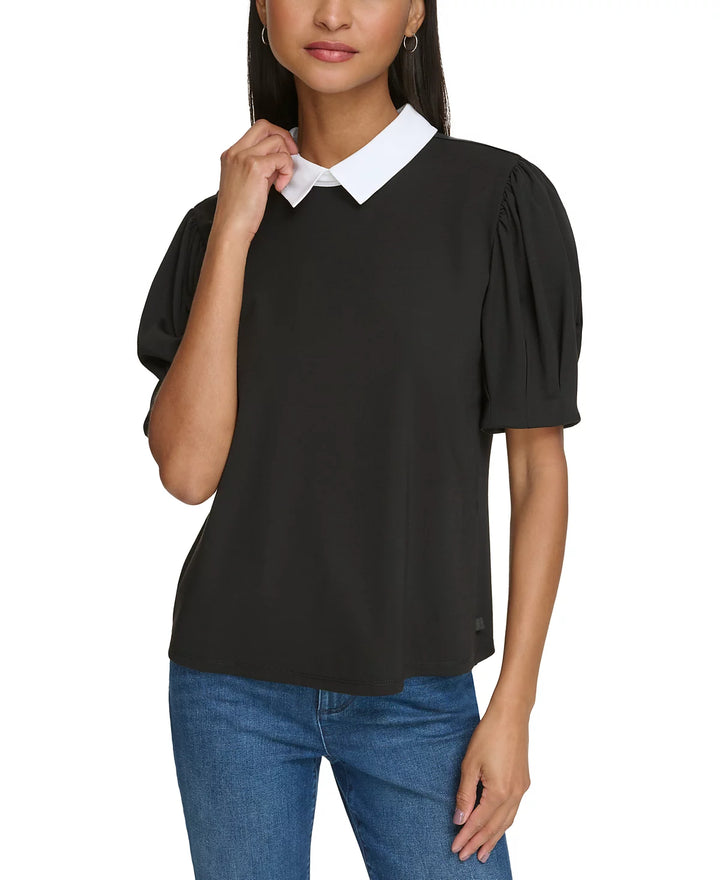 KARL LAGERFELD PARIS Contrast-Collar Knit Top