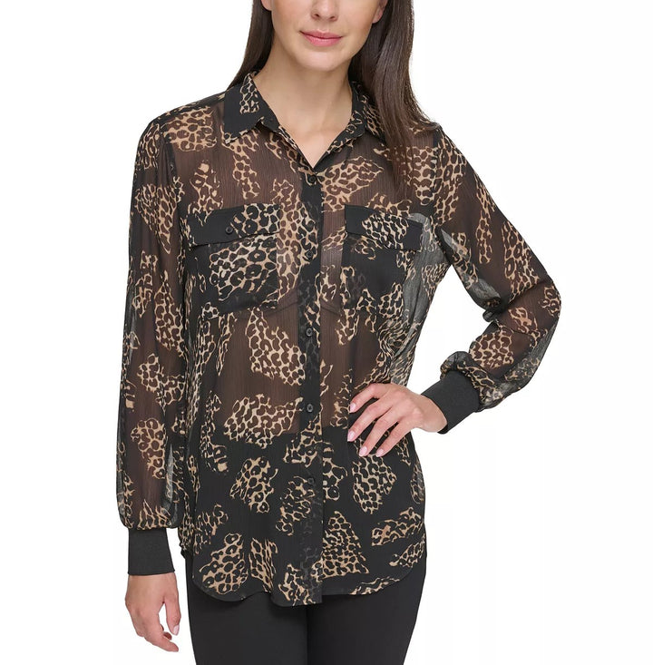 DKNY Semi-Sheer Oversized Printed Blouse