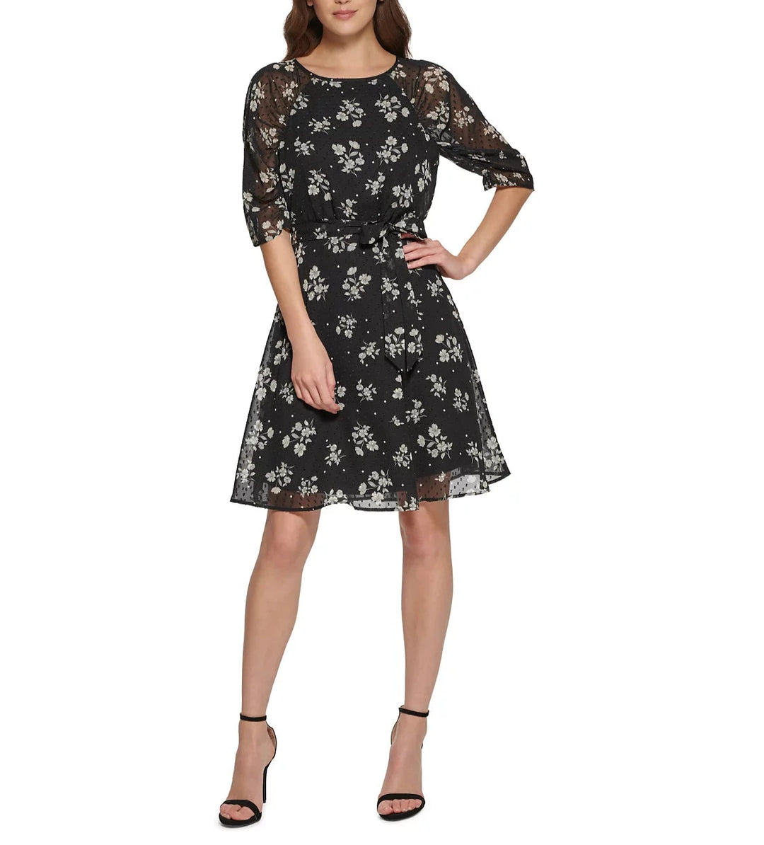 DKNY Floral-Print Puff-Sleeve Fit & Flare Dress DGFOutlet DKNY Floral-Print Puff-Sleeve Fit & Flare Dress DGFOutlet