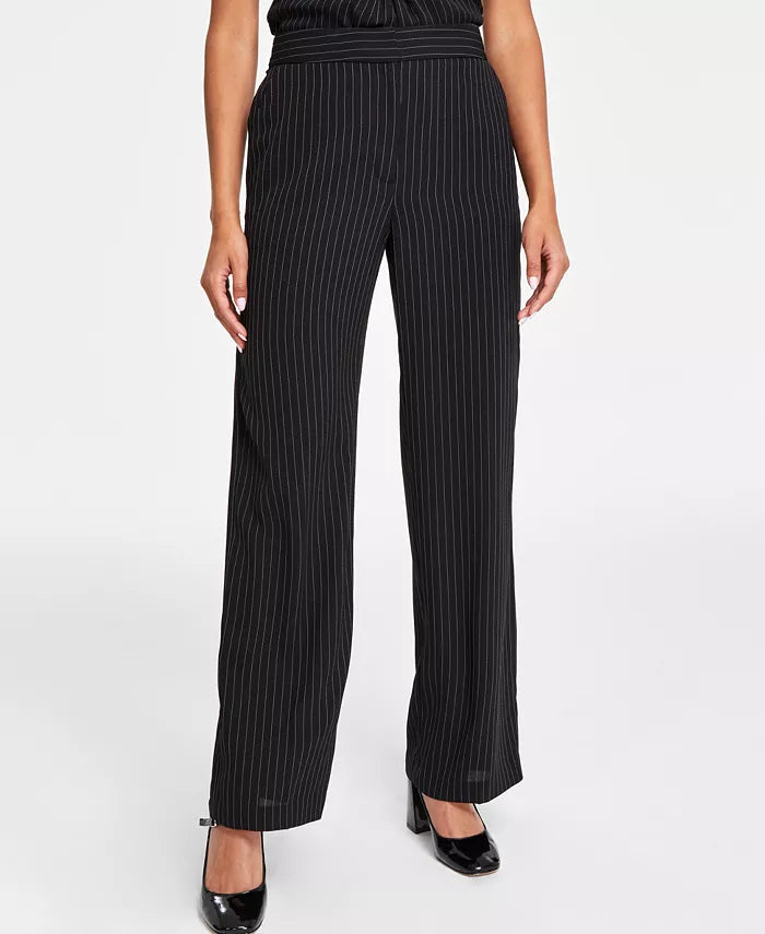 DKNY High-Rise Wide-Leg Pinstripe Pants