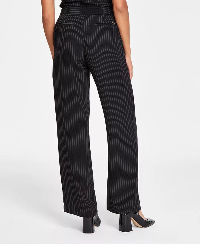 DKNY High-Rise Wide-Leg Pinstripe Pants