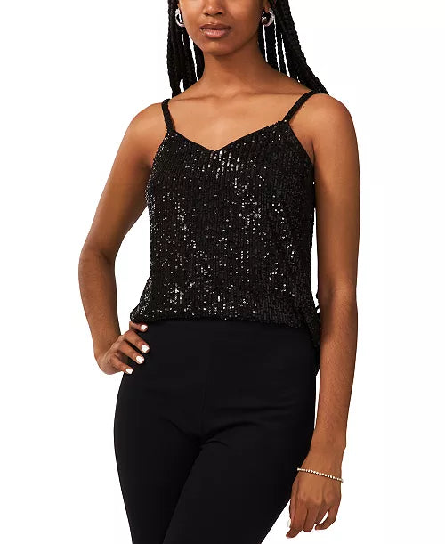 Msk Petite Sequined Slim-Strapped Top