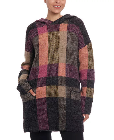 Joseph A Long Sleeve Plaid Hooded Pullover Sweater