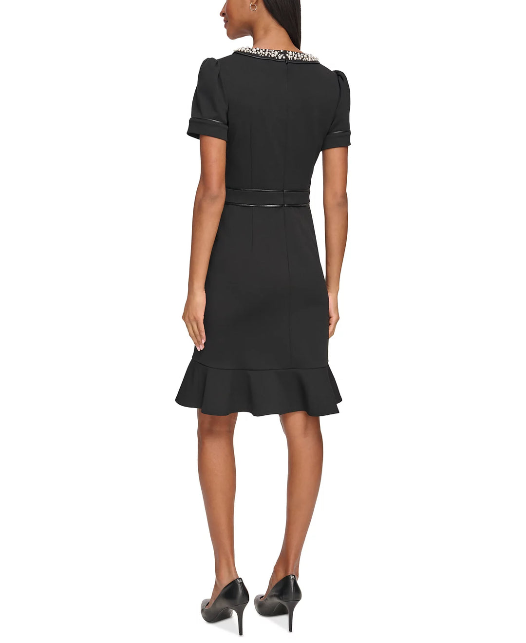 KARL LAGERFELD PARIS Imitation-Pearl-Collar Flounce-Hem Dress