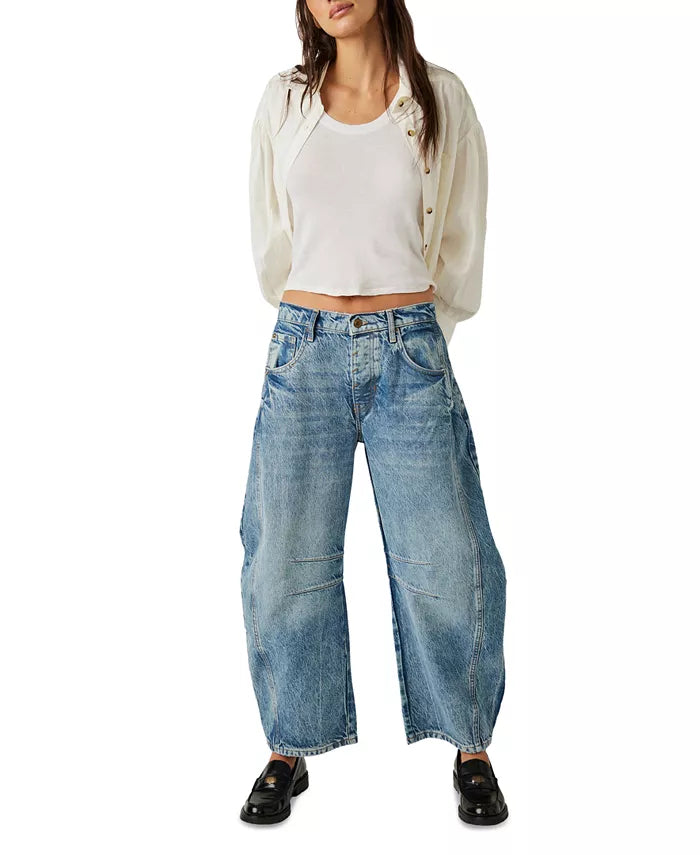 Free People Lucky You Mid-Rise Barrel Jeans